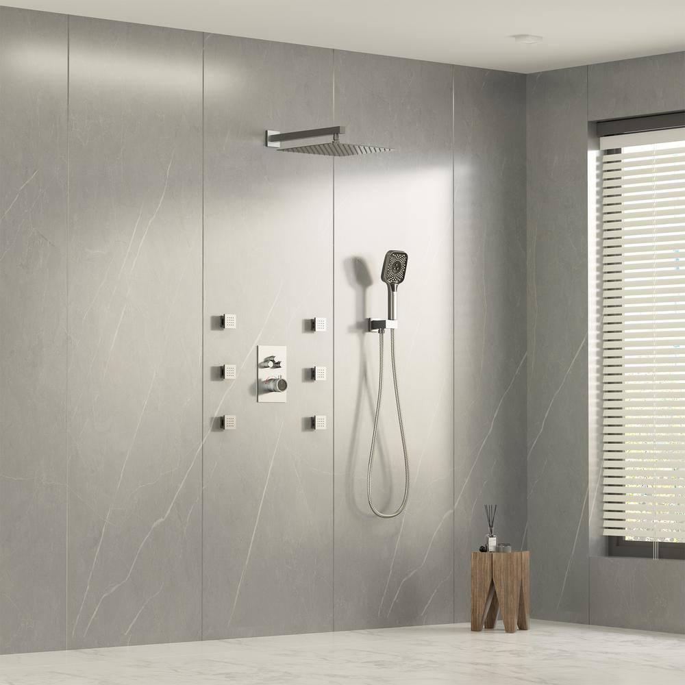 CASAINC 6-Spray 12 in. Thermostatic Dual Shower Heads with 6-Jets
