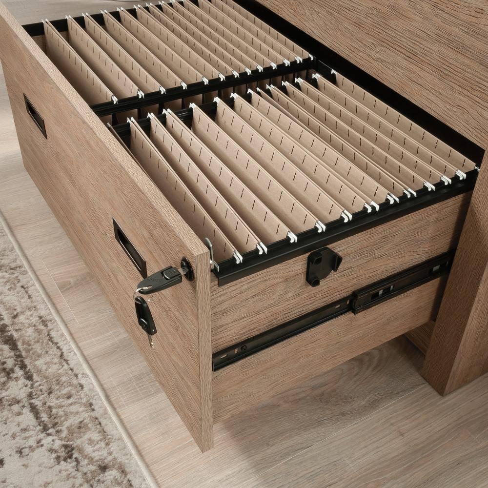 Sauder Dixon City 2 Drawer Lateral File Cabinet Brushed Oak: Lockable, 20" Deep Office Storage, MDF Construction