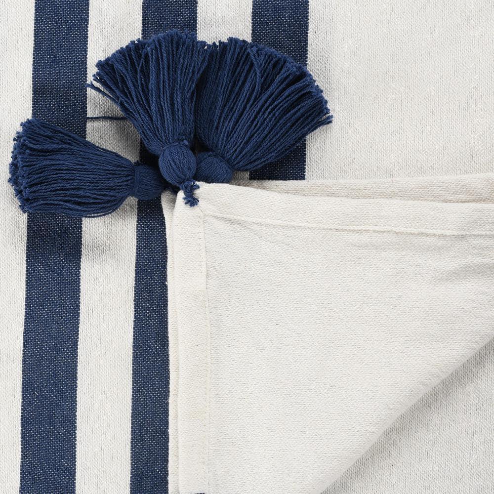 Ox Bay Navy Blue/White Striped Cotton Throw Blanket, 50" x 60"