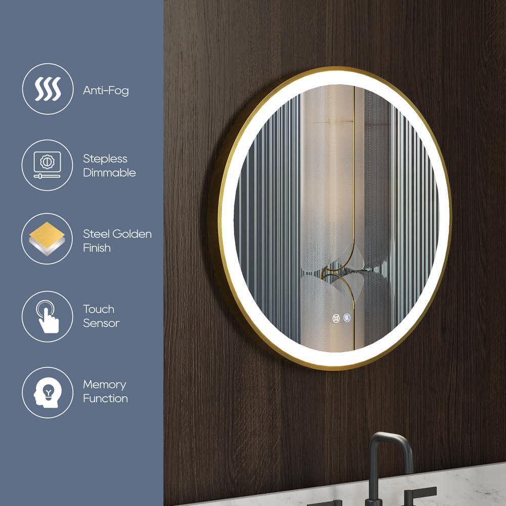 Deluxe Living Modern Round Illuminated Dimmable LED Anti Fog Makeup Bathroom Vanity Mirror