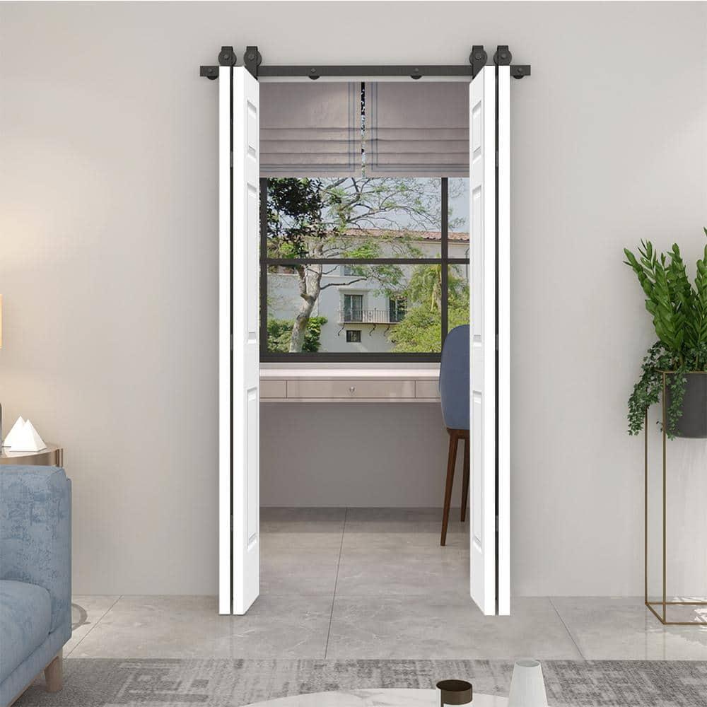 Calhome Paneled MDF Composite Double Bifold Barn Doors with Installation Hardware Kit