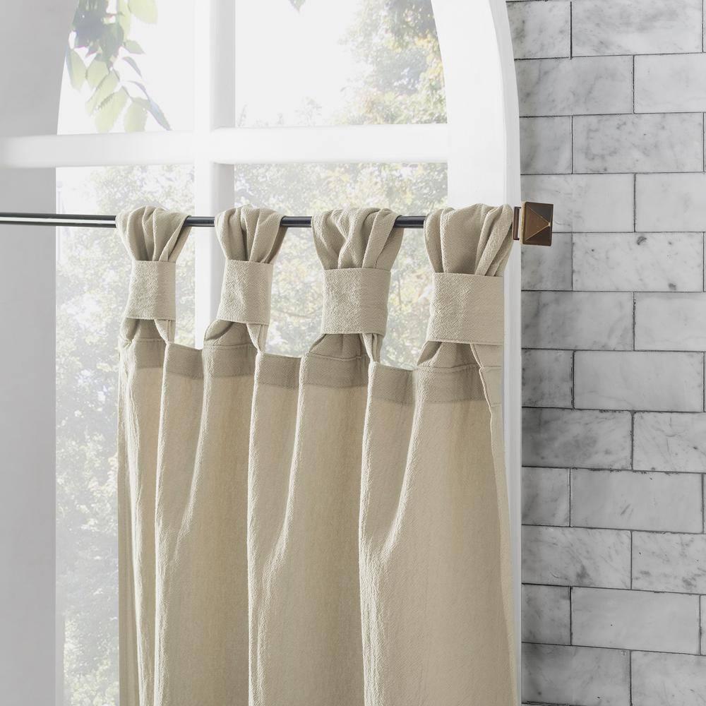2pc 52"x45" Archaeo Washed Cotton Twist Tab Cafe Curtain Tier Pair Oatmeal: Kitchen Curtains, 45 Inch Long, Solid Beige