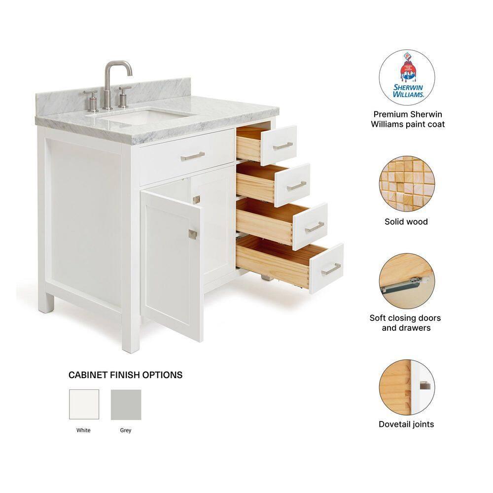 Ariel H036slcqrvo Bristol 36" Free Standing Single Basin Vanity Set - White