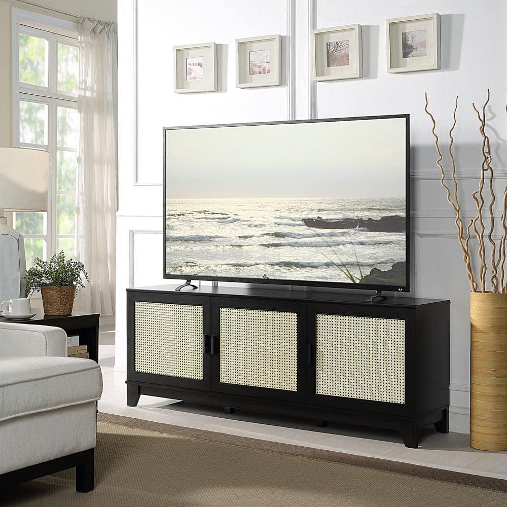 Sheridan Modern 6 Shelf Cane TV Stand for TVs up to 55" Black - Manhattan Comfort