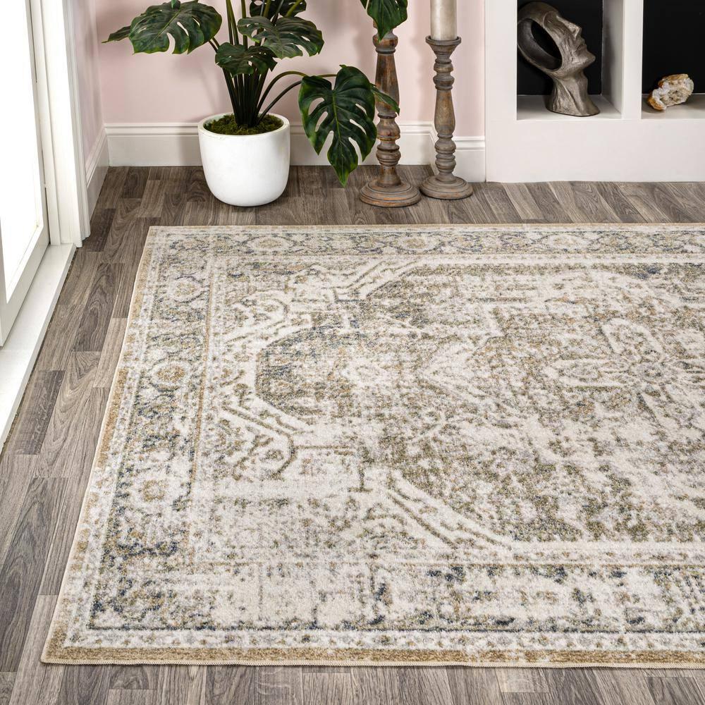 JONATHAN Y Keesha Bold Distressed Medallion Low-Pile Machine-Washable Green/Cream 5 ft. x 8 ft. Area Rug