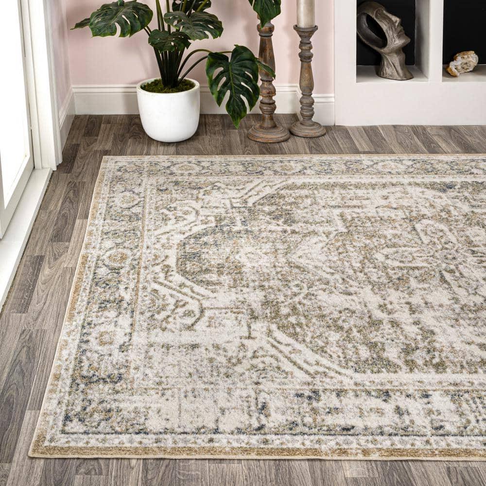 JONATHAN Y Keesha Bold Distressed Medallion Low-Pile Machine-Washable Green/Cream 8 ft. x 10 ft. Area Rug