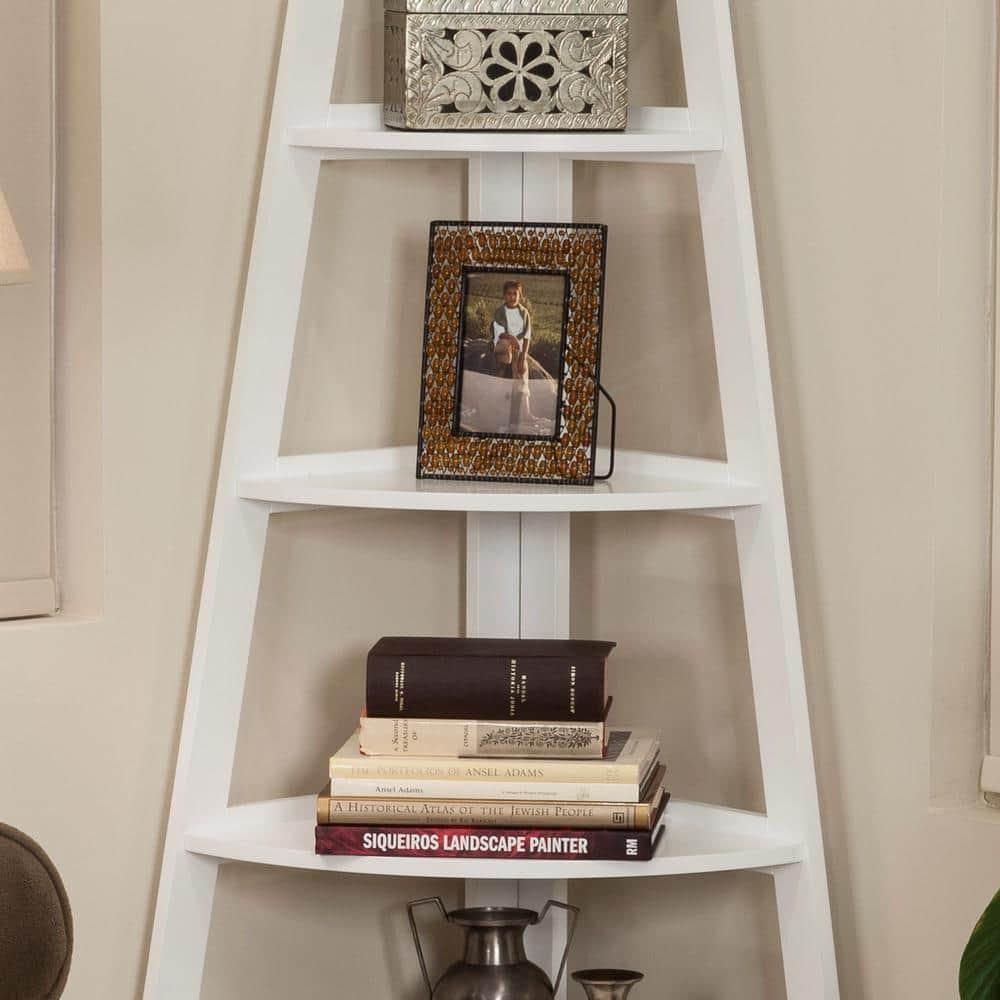 63" x 26.5" Five-Tier Pyramid Corner Ladder Shelf White - Danya B.: Modern Display, MDF Wood, Open Shelves