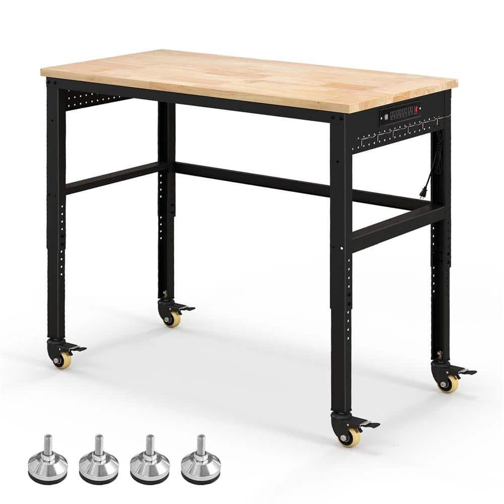 Costway 48" Adjustable Work Bench Heavy-Duty Steel Frame Worktable with Power Outlets
