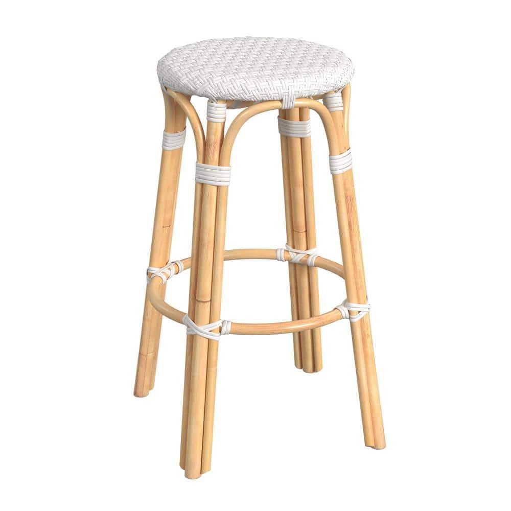Butler Specialty Company Tobias Round Rattan 30" Bar Stool - Glossy White