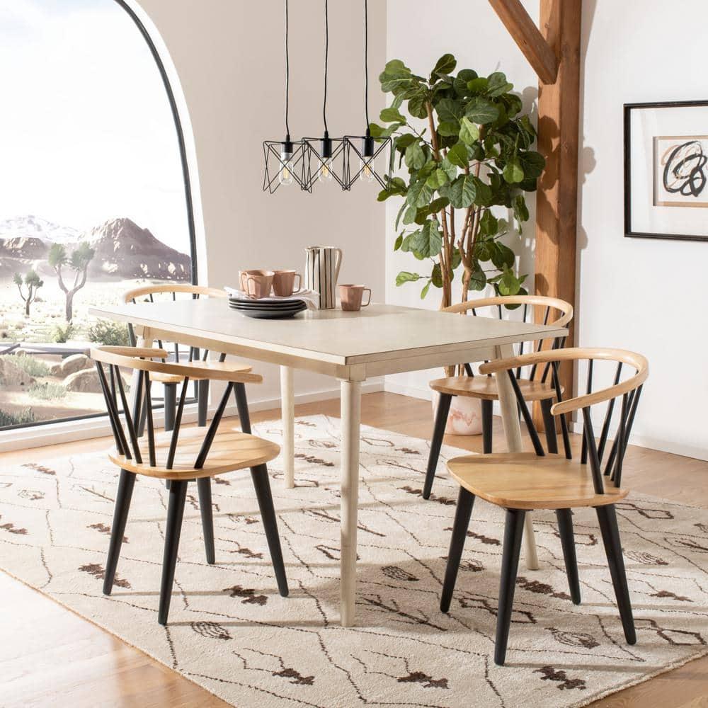 SAFAVIEH Blanchard Mid-Century Curved Spindle Side Chair, Natural/Grey