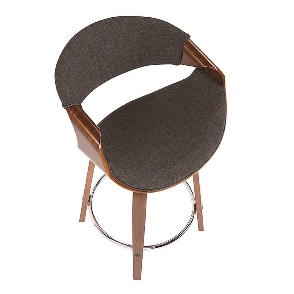 Set of 2 Curvini Upholstered Counter Height Barstools Charcoal/Walnut - LumiSource: Swivel, Chrome-Plated, Wood Legs