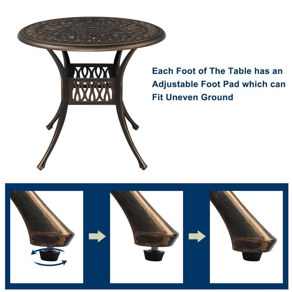 Outdoor Patio Dining Table 35.4 Round Cast Aluminum Table, Weather Resistant - Bronze Color, Perfect for Courtyard Garden Dining