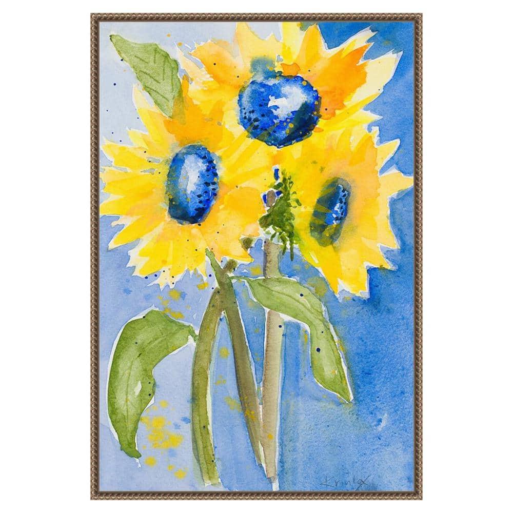 23"x33" Sunflowers by Krinlox Framed Canvas Wall Art Print Bronze - Amanti Art: Modern Botanical Lithograph, Polystyrene Frame