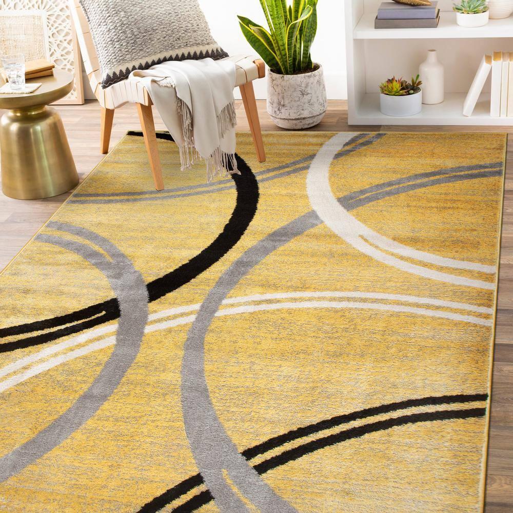 World Rug Gallery Contemporary Abstract Circles Design 3'3" x 5'  Yellow Area Rug
