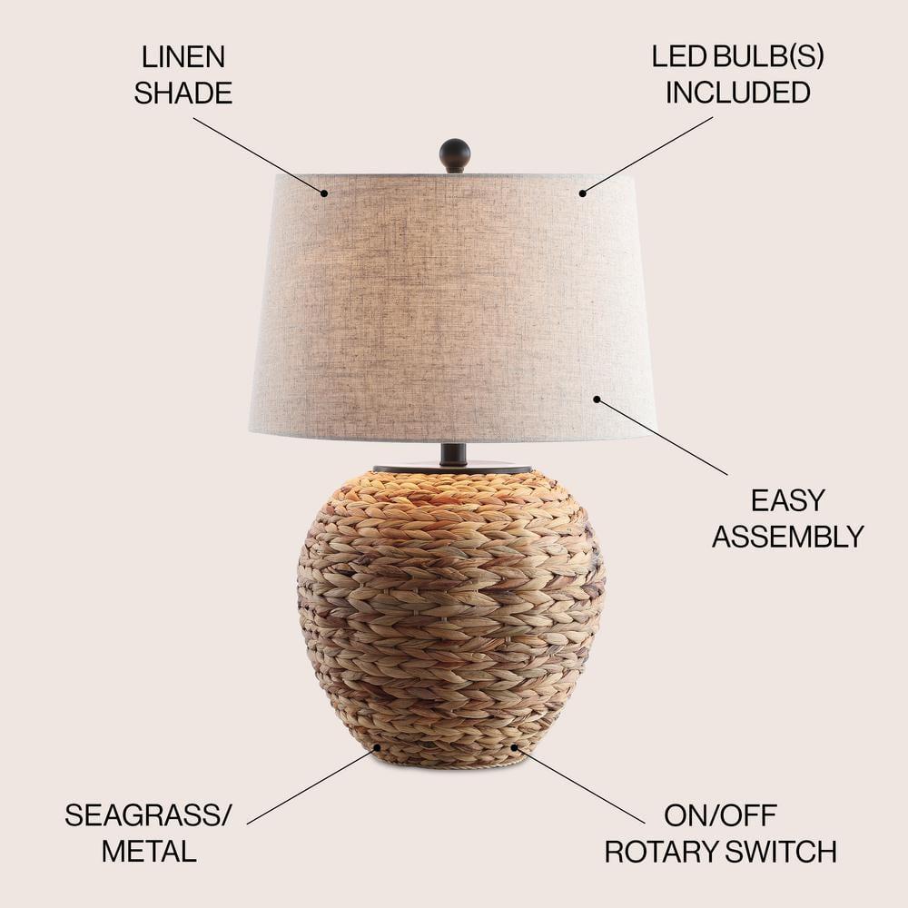 JYL6501A Alaro 24.5" Banana Leaf Basket LED Table Lamp Coastal Cottage Industrial Bedside Desk Nightstand for Bedroom Living Room Office College Bookcase LED Bulb Included, Natural