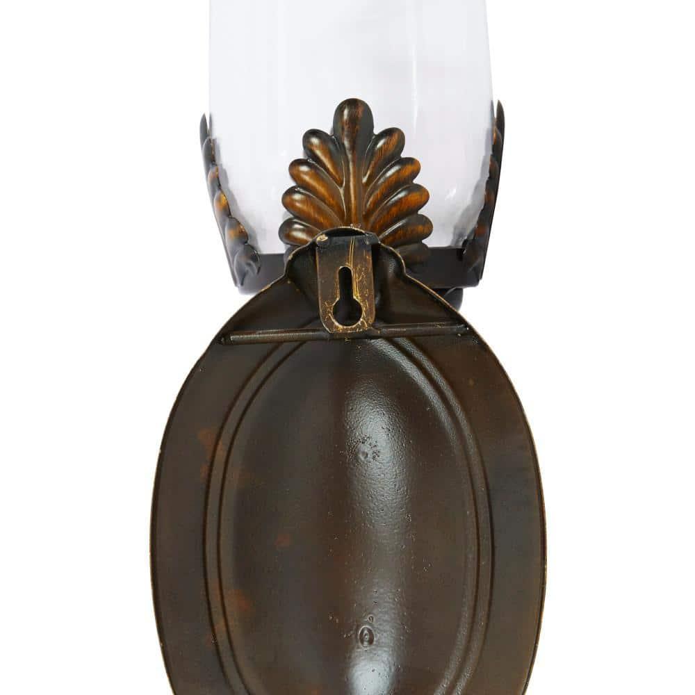 DecMode Brown Metal Leaf Candle Wall Sconce with Twisted Base