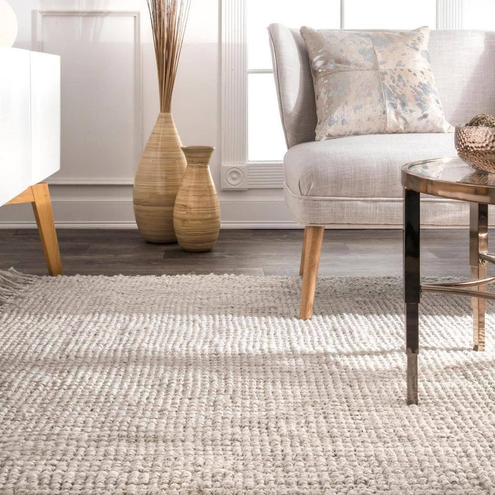 nuLOOM 4x6 Daniela Jute Tassel Hand Woven Area Rug, Off White, Solid Chunky Farmhouse Design, Natural Fiber, For Bedroom, Dining Room, Living Room, Hallway, Office, Entryway