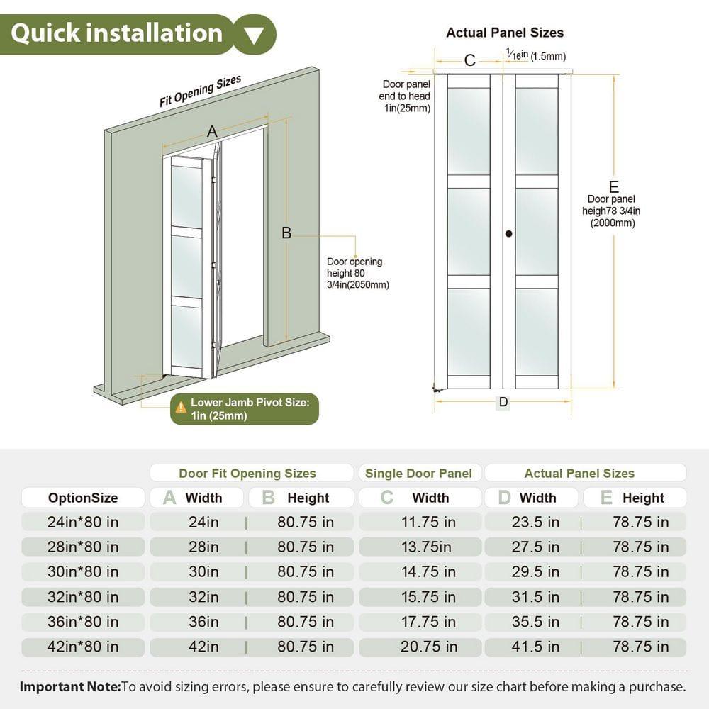 EASELIFE Frosted Glass And Solid Manufactured Wood Bi-Fold Door With Installation Hardware Kit