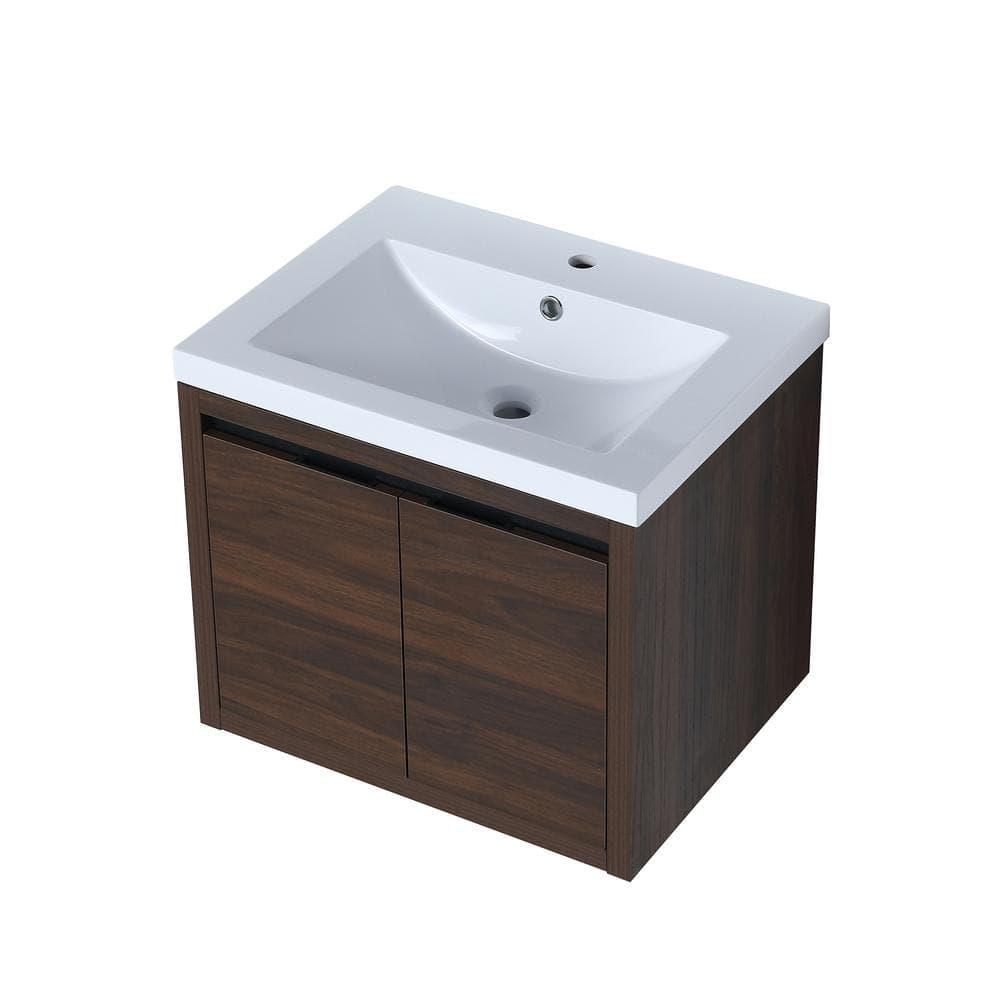 24 inch Bathroom Vanity with White Resin Top and Basin California  Walnut