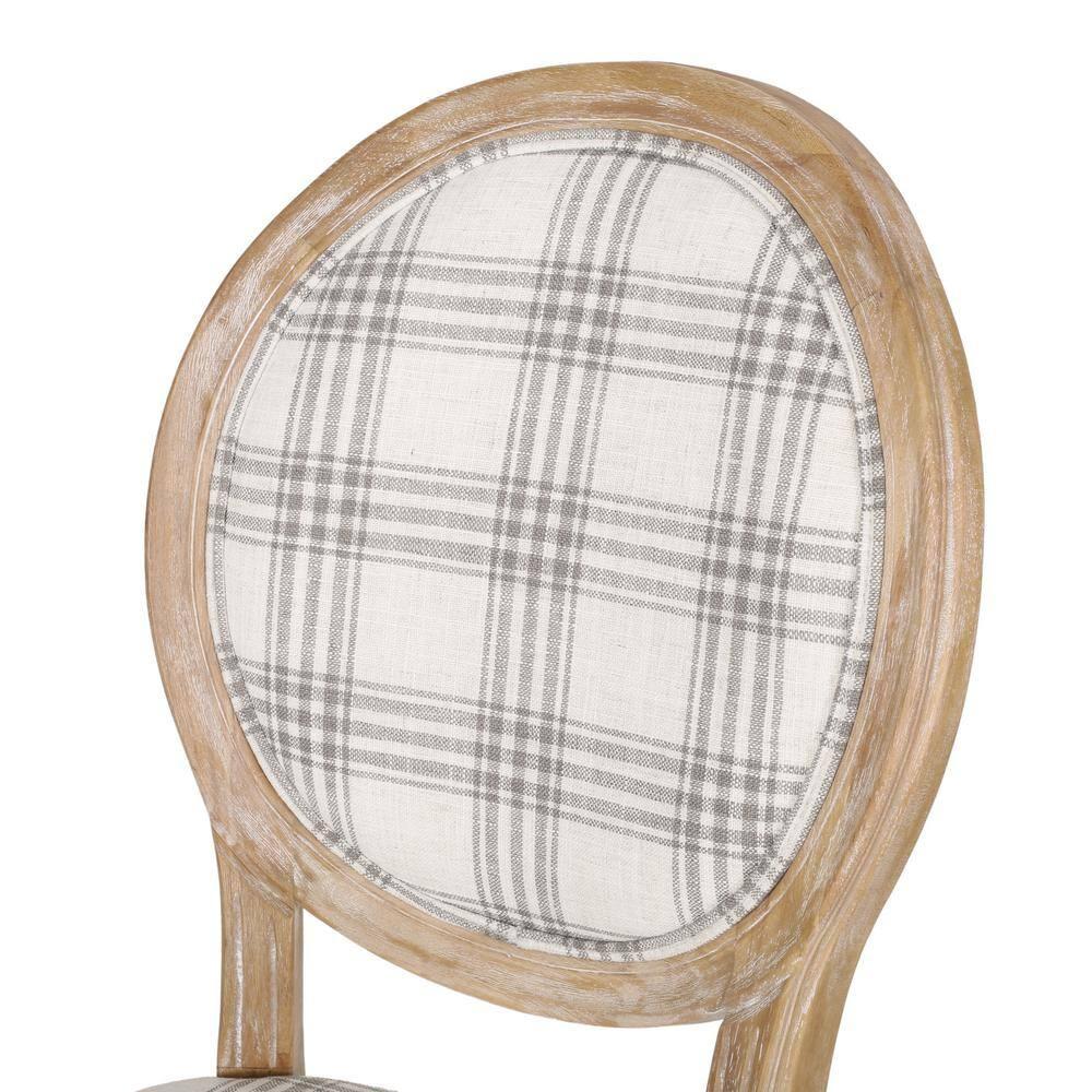 Noble House Karter French Fabric Dining Chairs, Set of 4, Gray Plaid