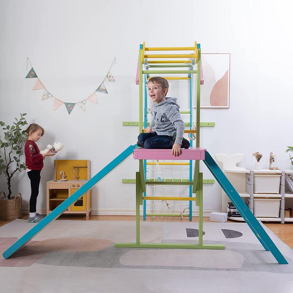 Avenlur Grove - Wood indoor 8-in-1 Wall Jungle Gym, Color