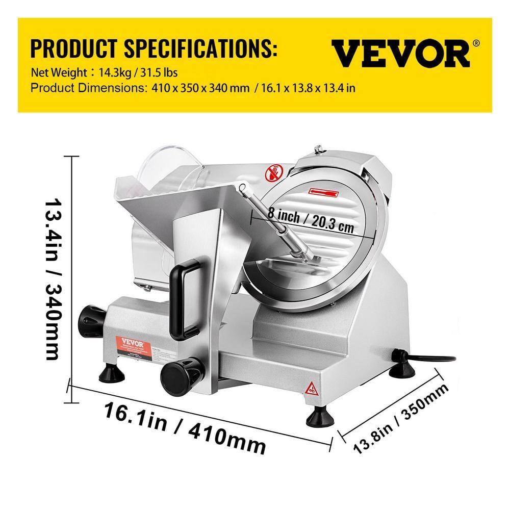 VEVOR Commercial Meat Slicer, 200W Electric Deli Food Slicer, 350-400RPM Meat Slicer with 8" Carbon Steel Blade, 0 - 0.47 inch