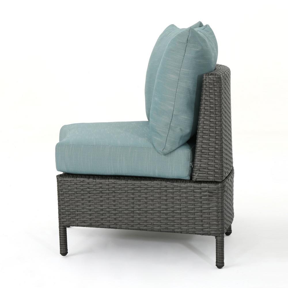Noble House Newton 5 Piece Outdoor Wicker Sectional Sofa Set in Gray and Teal