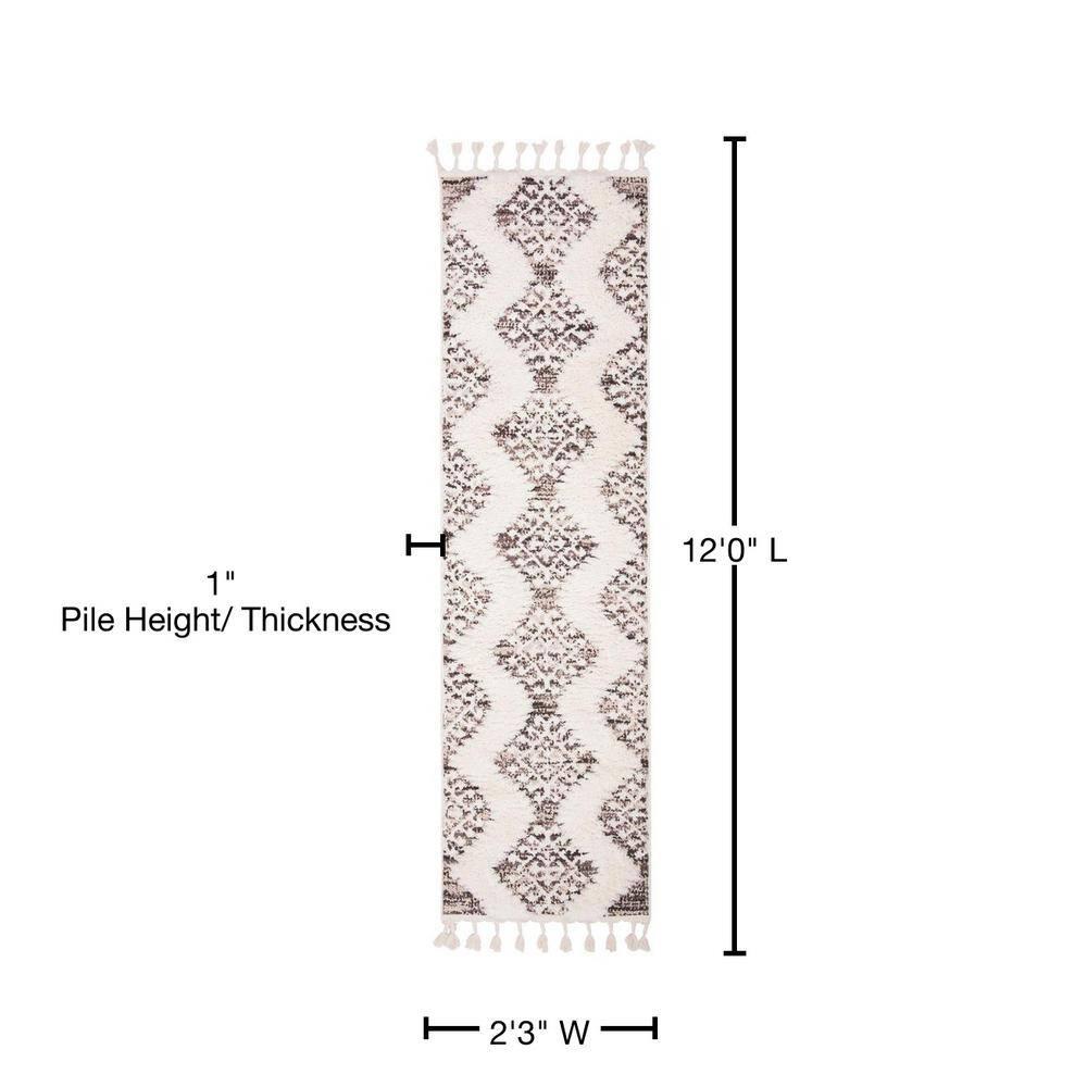 Moroccan Tassel Shag MTS652 Power Loomed Indoor Runner Rug - Ivory/Brown - 2'3"x12' - Safavieh