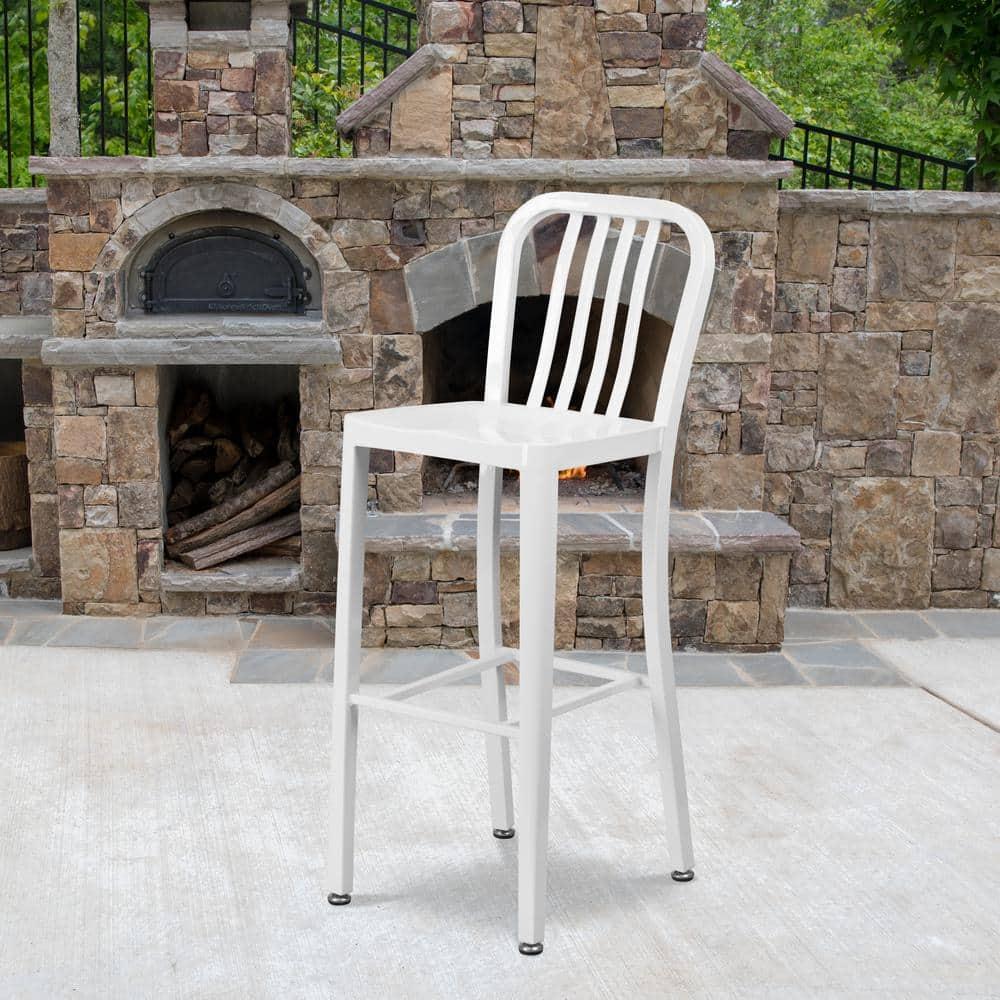 Flash Furniture Commercial Grade 30" High White Metal Indoor-Outdoor Barstool with Vertical Slat Back