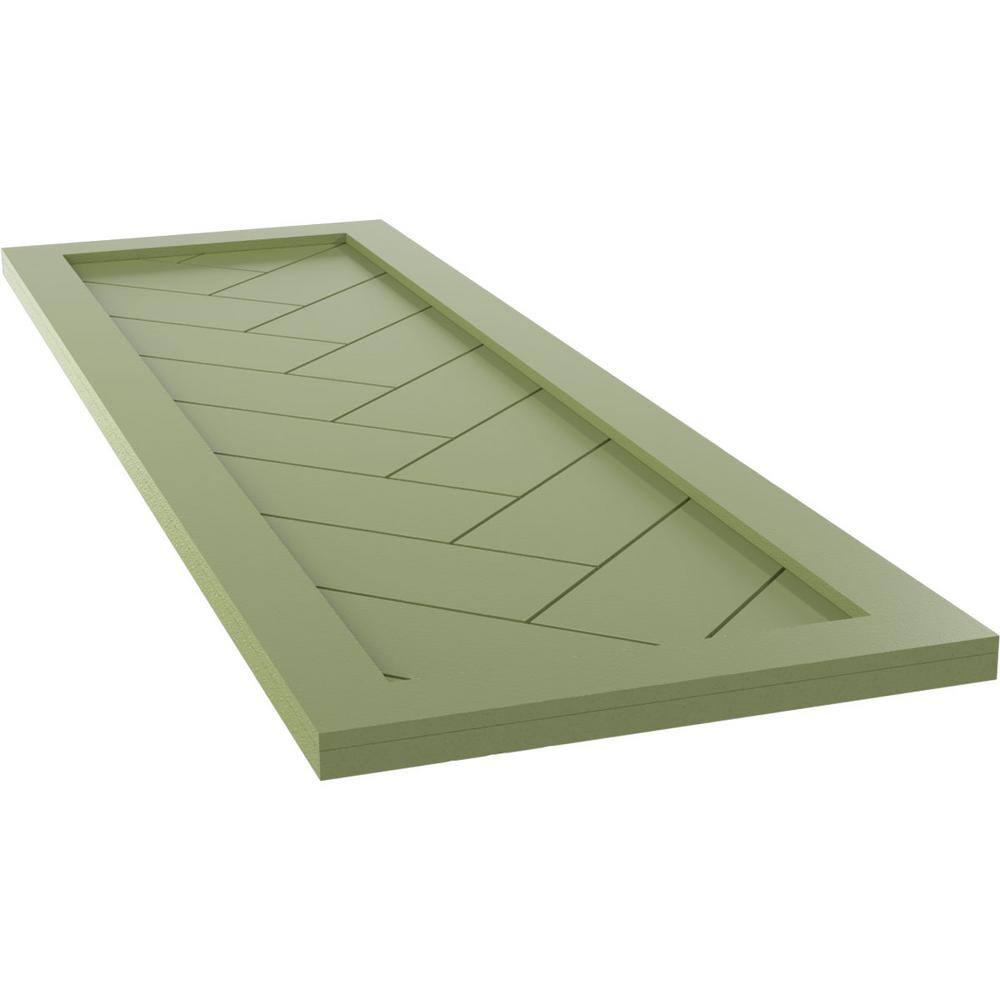 Ekena Millwork 18"W x 31"H True Fit PVC Single Panel Herringbone Modern Style Fixed Mount Shutters, Moss Green (Per Pair - Hardware Not Included)