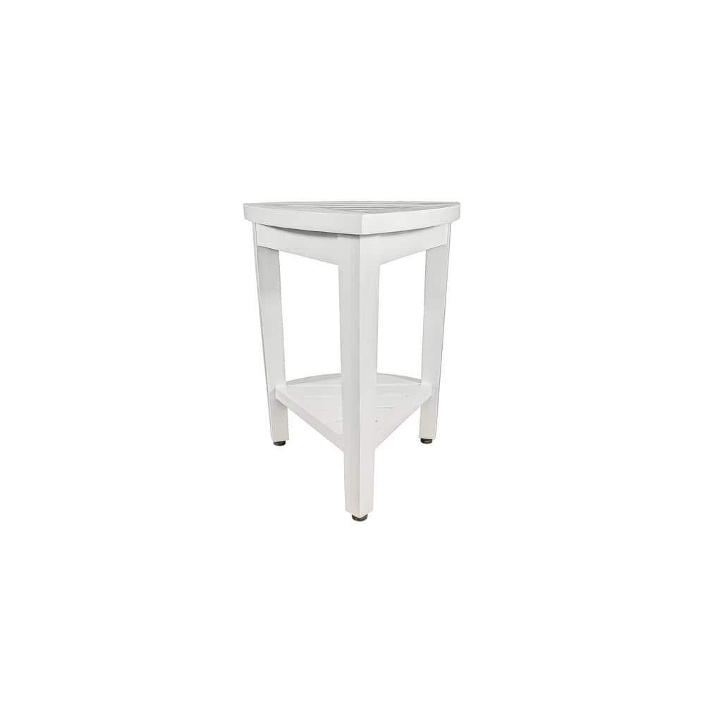 CoastalVogue 15" FlexiCorner ED1123 Wide Teak Wood Shower Bench/Stool : Microfiber, Machine Washable, Non-Slip Backing