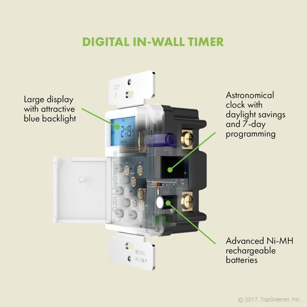 Digital Astronomic Timer Switch, 7-Day Programmable, Single Pole or 3-Way