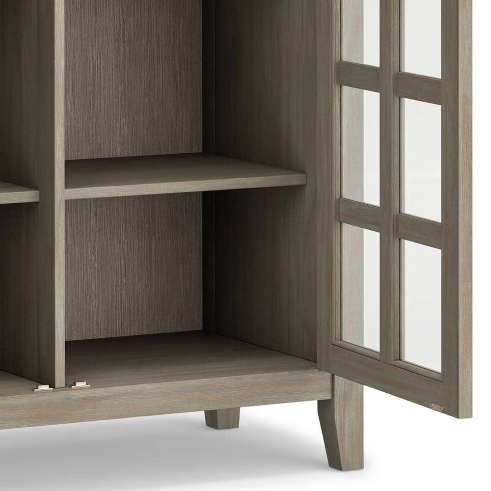 Simpli Home Artisan 38"W Solid Wood 4-Shelf Medium Storage Cabinet with Glass Doors and Adjustable Shelves