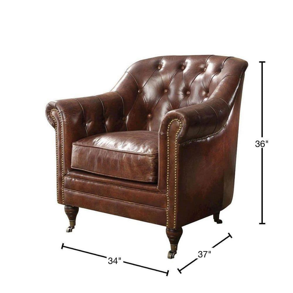 ACME Aberdeen Chair in Vintage Dark Brown Top Grain Leather