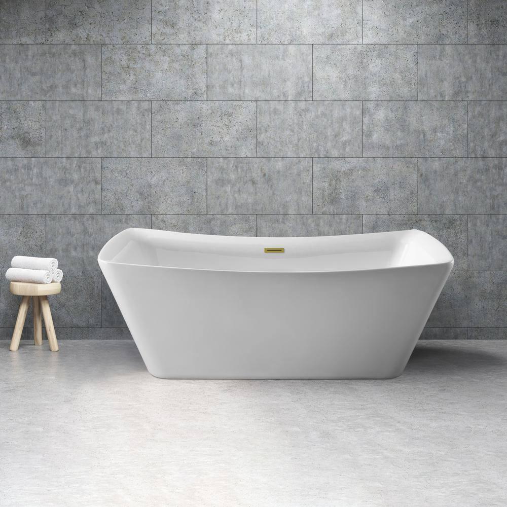 59" Streamline Freestanding Soaking Acrylic Bathtub With Drain and Bamboo Tray