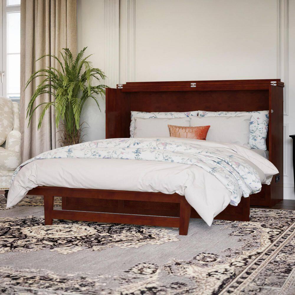 Queen Northfield Murphy Bed Chest Walnut - AFI: Hardwood Frame, Built-In USB Ports & Storage Drawer