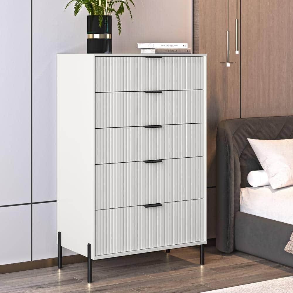 Festivo 5 Drawer Chest of Drawers Off-White: Modern Vertical Storage, MDF Construction, Includes Anti-Tip Kit