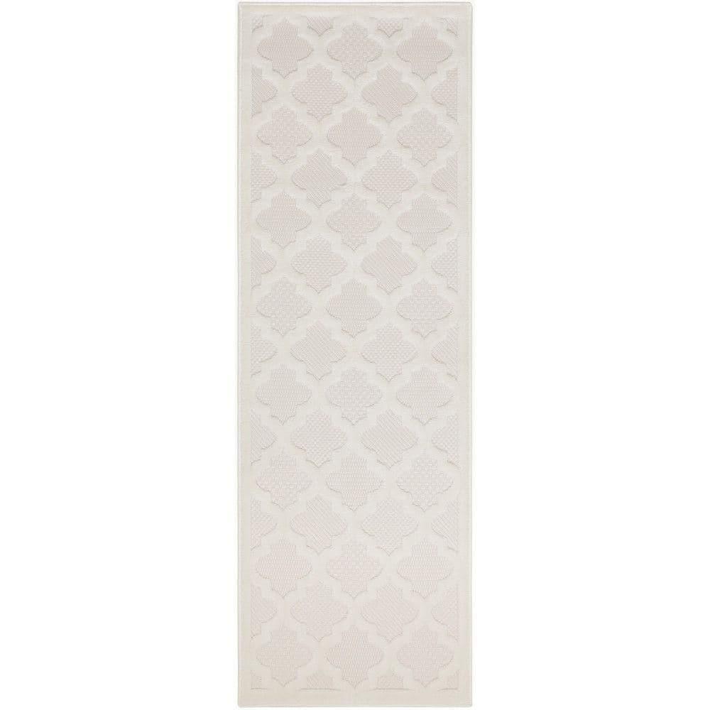 Nourison Trellis Outdoor Runner Rug Ivory White 2' x 6'