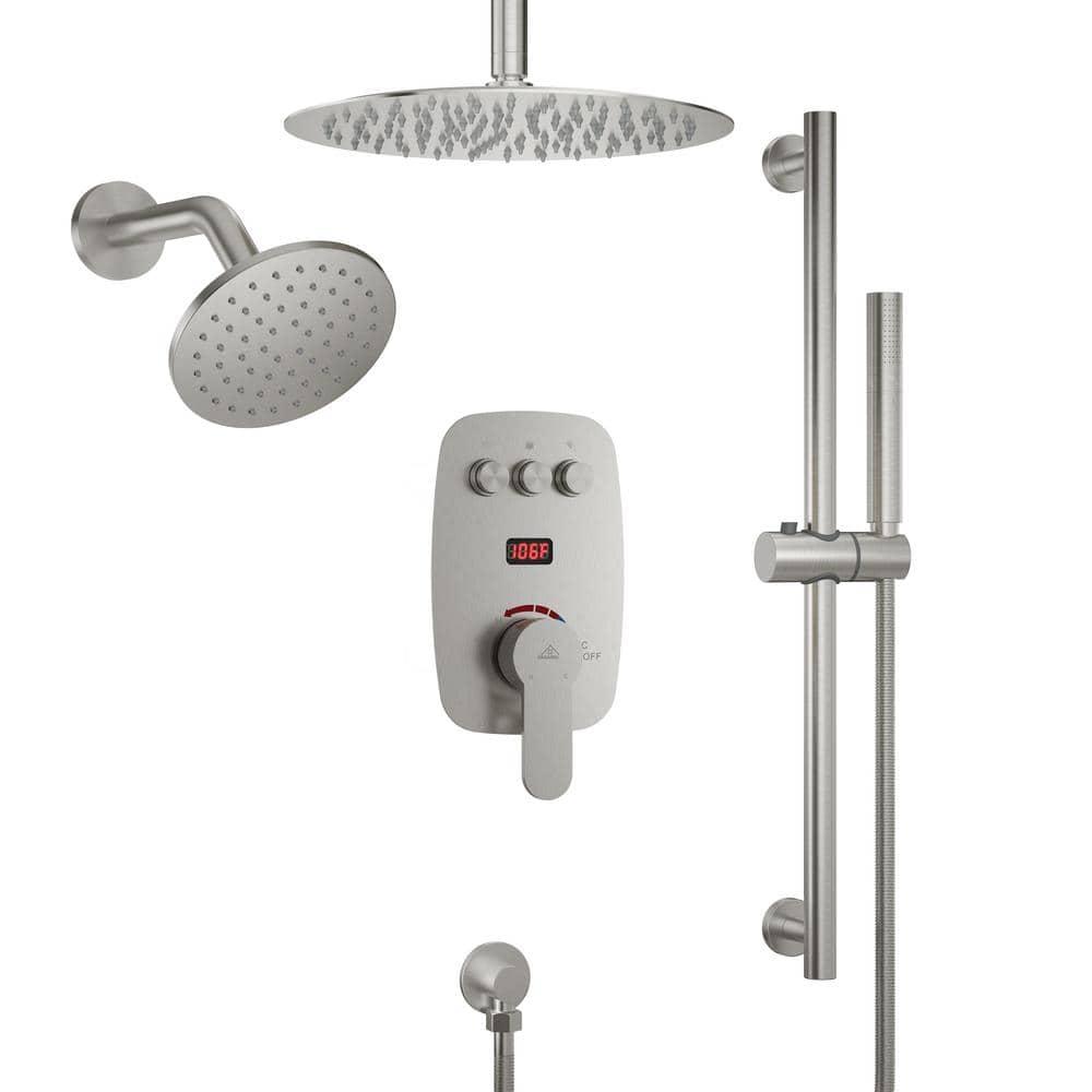CASAINC BR01008SX12BN Rainfall Symphony 12inch Dual Showerhead Temperature Display Shower System with 2 in 1 Slider Bar Shower Handheld