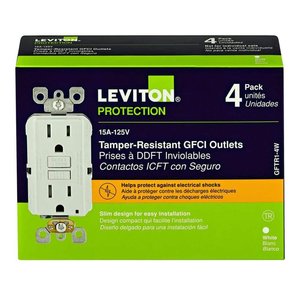 Leviton MODB07L53K42V, 15A 125V White Tamper Resistant GFCI Outlet 4 Piece (Open Box)