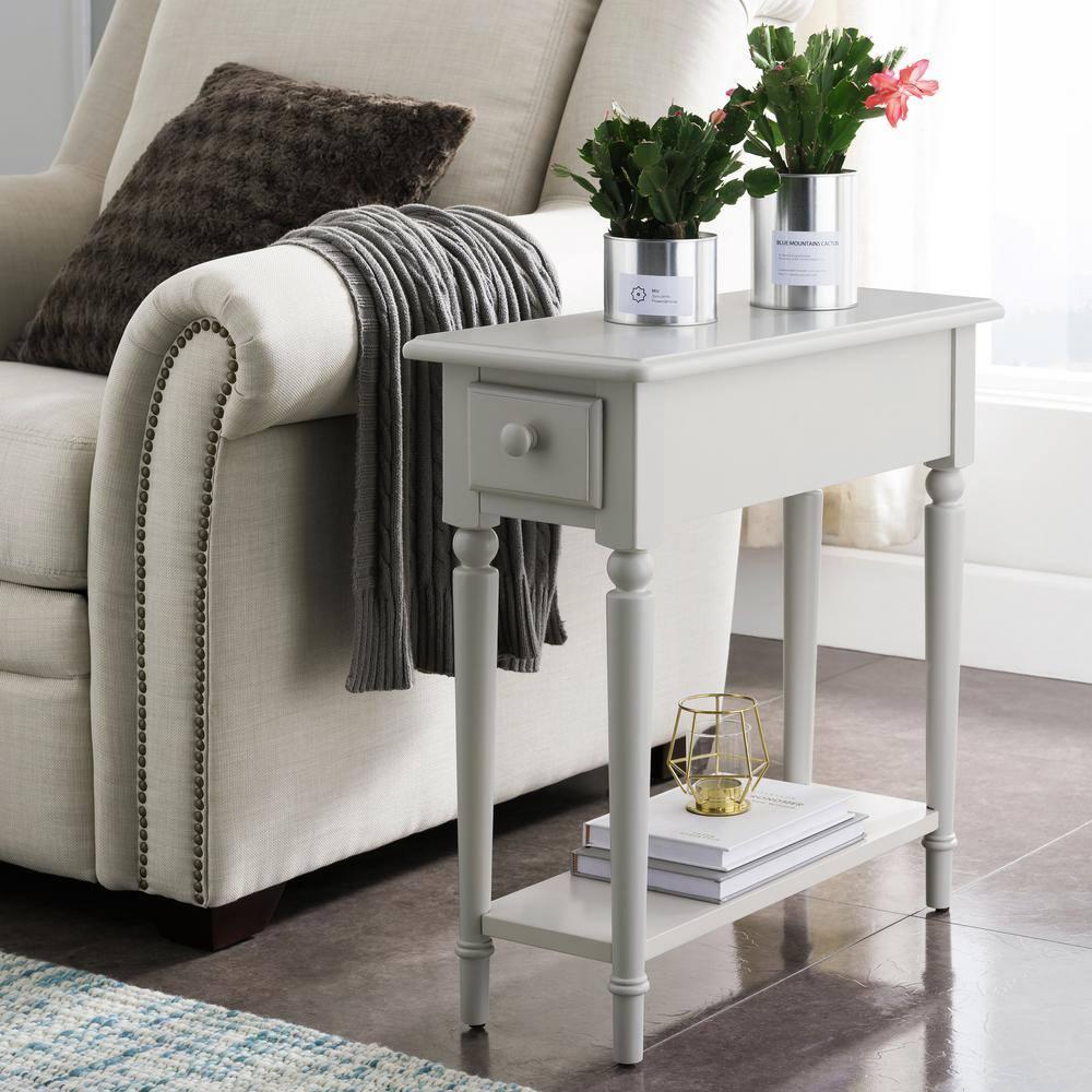 Leick Home 20017-GR Coastal One Drawer Narrow Side Table with Shelf, Greige