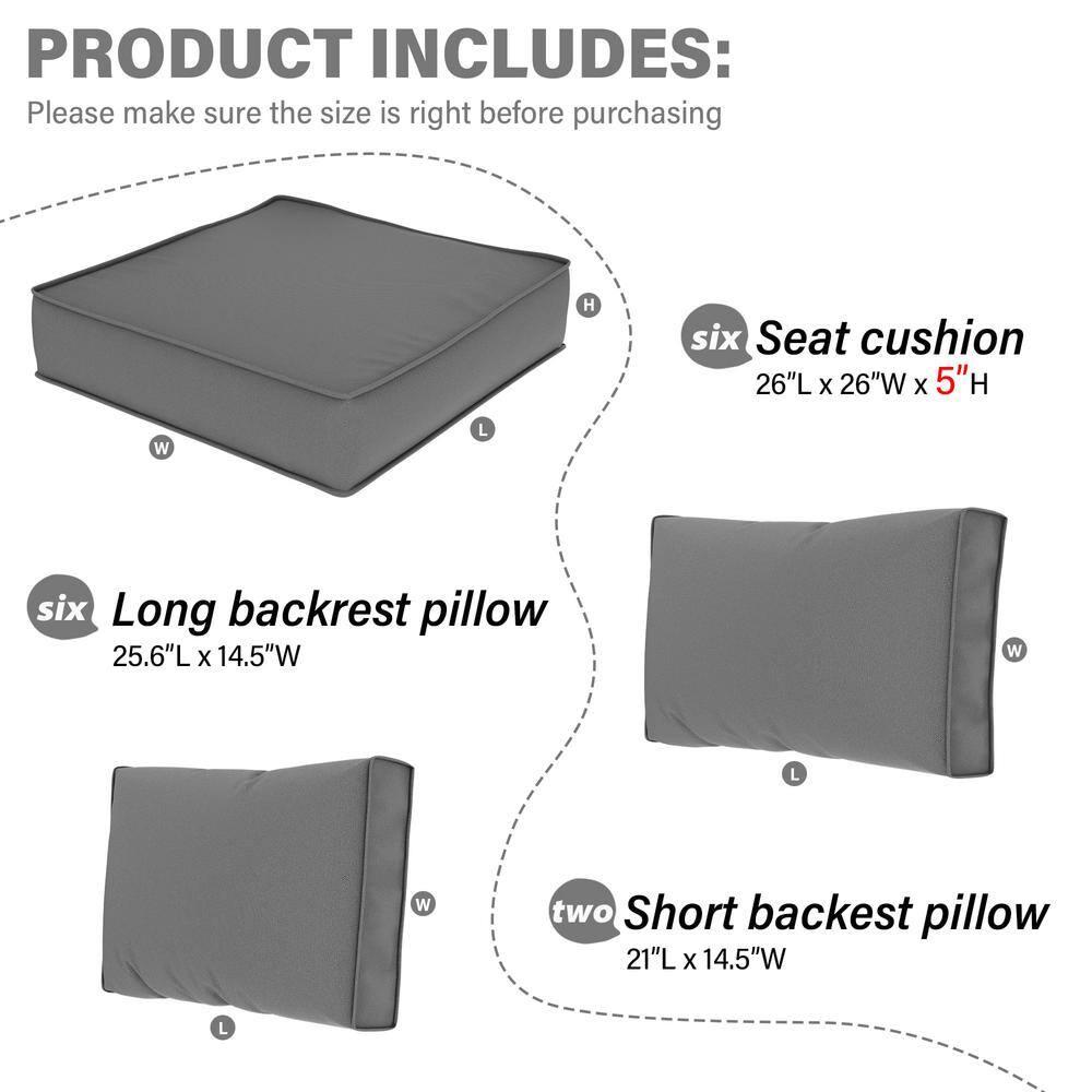 Kimunuk 14 Piece Outdoor Furniture Replacement Cushions, 5" Foam Foam High-Density, Fits 6-Seat Sectional Rattan Conversation Set, Patio Water-Resistant Sofa Cushions, Light Grey