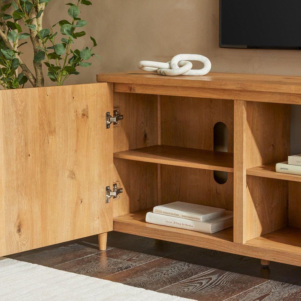 Scandinavian Reeded TV Stand with Open Storage for up to 80" TV  English Oak