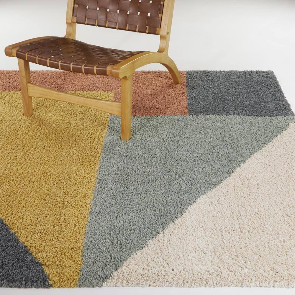Balta  Jordan Modern Color Block Shag Area Rug Mustard 4'4" x 6' 4' x 6' Tan, Navy, Sage