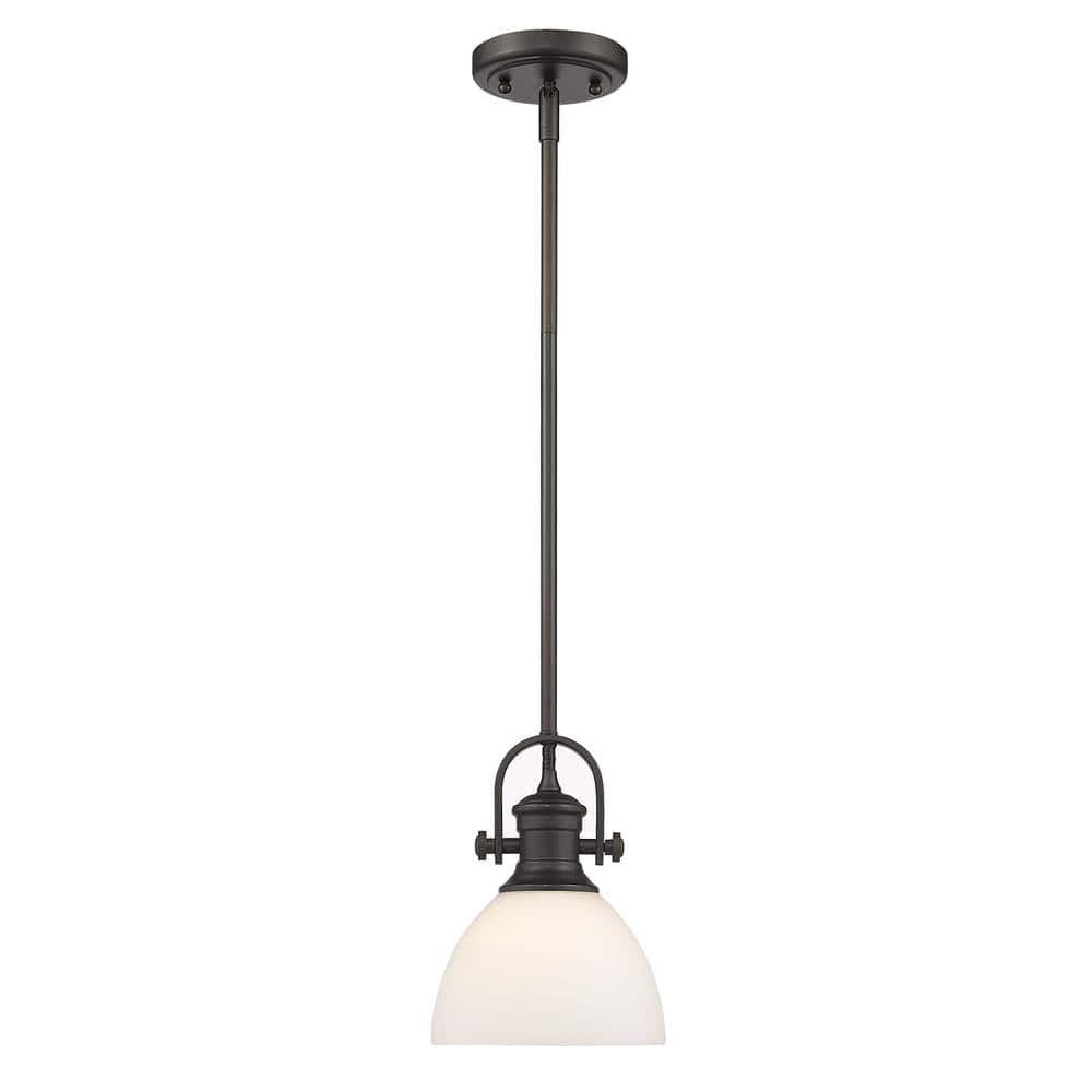 Golden Lighting Hines 1-Light Mini Pendant in Rubbed Bronze with Opal Glass