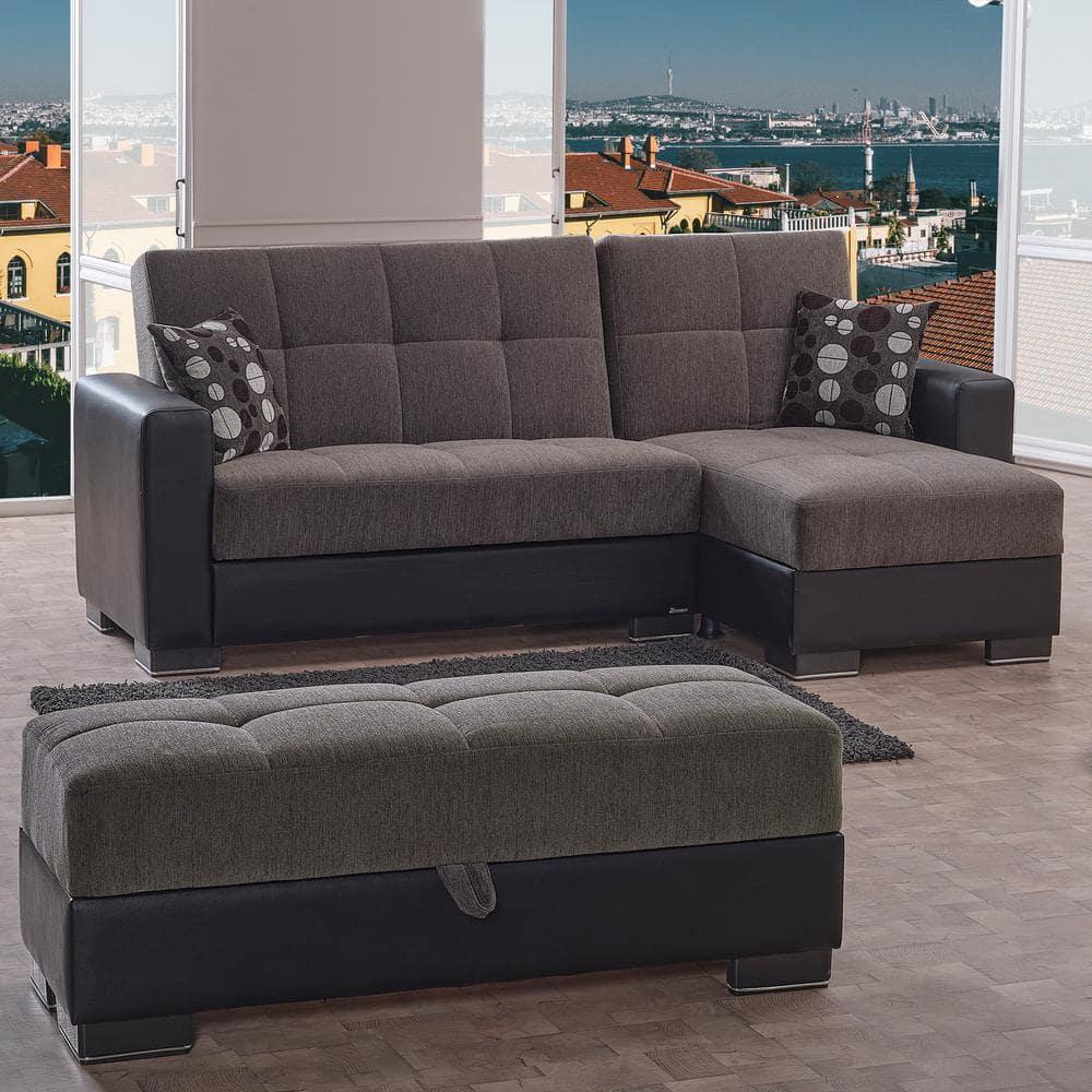 Chenille L-Shaped Sectional with Storage in Dark Gray