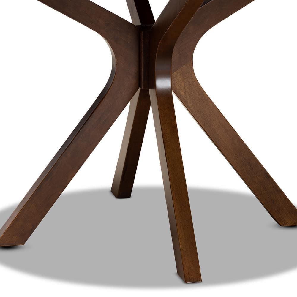 48" Kenji Wide Round Wood Dining Table Walnut - Baxton Studio: Mid-Century Modern, Seats 6, MDF Composite