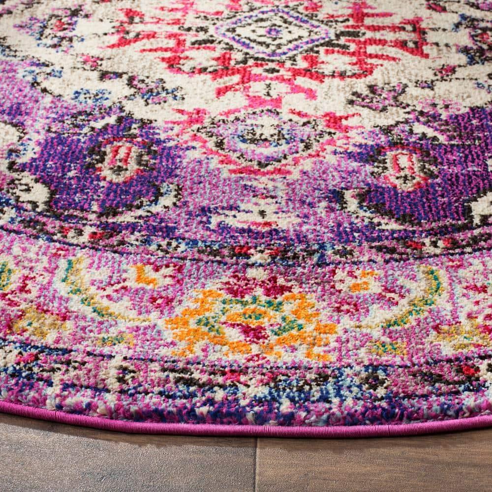 Monaco MNC243 Power Loomed Indoor Area Rug - Violet/Fuchsia - 5' Round - Safavieh
