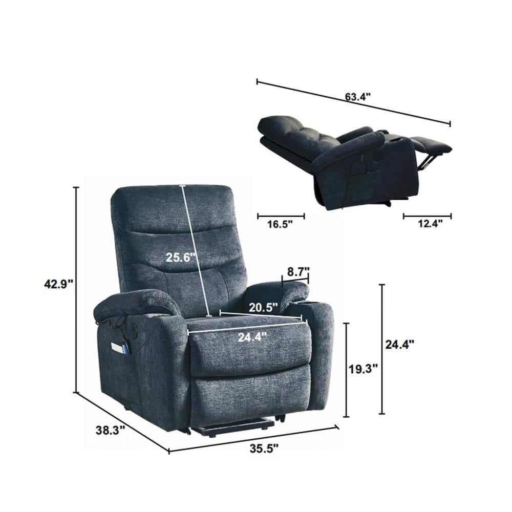 GDF Studio Massage Recliner with Lift Assist, 8 Vibration Points, Lumbar Heating, Adjustable Backrest, Blue