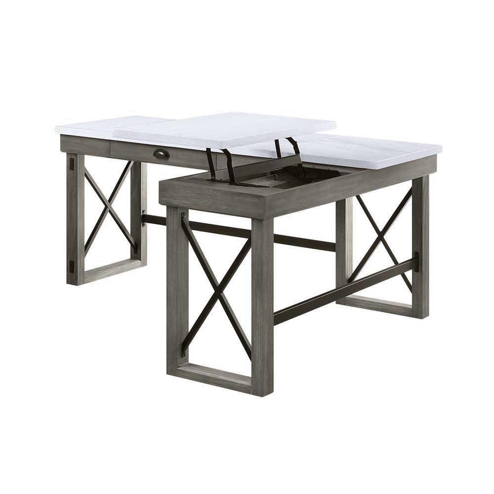 67" Talmar Marble Top Writing Desk with File Drawer & Lift Storage - Acme Furniture